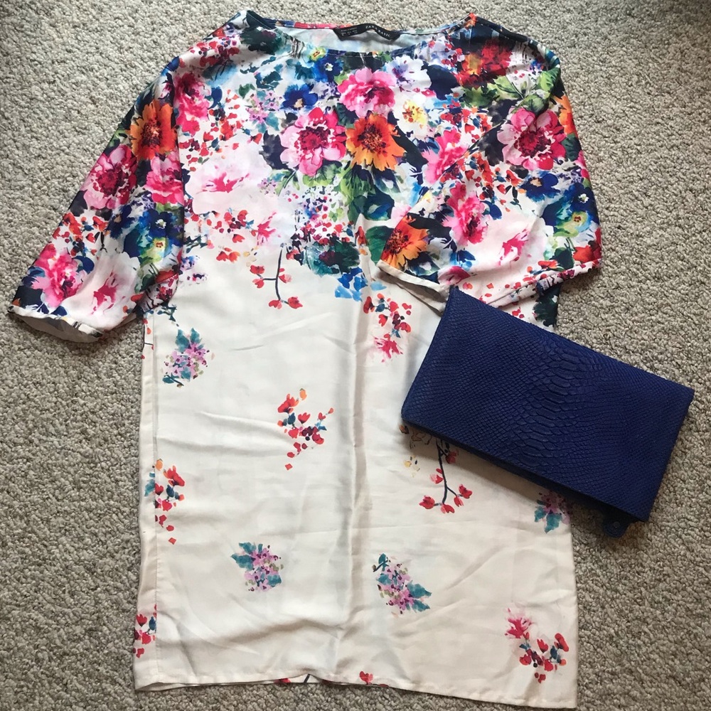 Zara floral silk mini dress